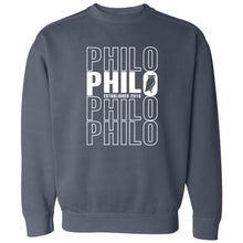 Load image into Gallery viewer, Philosophy Academy Tulsa - "Stacked" Unisex Garment Dyed Crewneck Sweatshirt