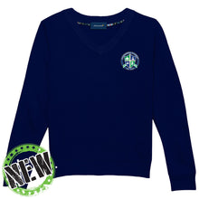 Load image into Gallery viewer, Evergreen Academy - "Crest" Youth/Adult V-Neck Sweater

