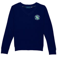 Load image into Gallery viewer, Evergreen Academy - "Crest" Youth/Adult V-Neck Sweater
