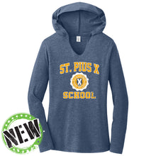 Load image into Gallery viewer, St. Pius X Catholic School - "Retro Crest" Ladies Tri-Blend LS Hoodie
