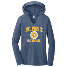 Load image into Gallery viewer, St. Pius X Catholic School - "Retro Crest" Ladies Tri-Blend LS Hoodie
