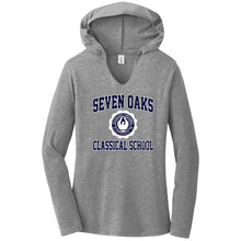 Load image into Gallery viewer, Seven Oaks Classical School - "Retro Crest" Ladies Tri-Blend LS Hoodie
