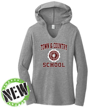 Load image into Gallery viewer, Town &amp; Country School - "Retro Crest" Ladies Tri-Blend LS Hoodie

