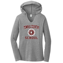 Load image into Gallery viewer, Town &amp; Country School - "Retro Crest" Ladies Tri-Blend LS Hoodie
