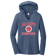 Load image into Gallery viewer, All Saints Catholic School - "Retro Crest" Ladies Tri-Blend LS Hoodie
