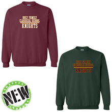Load image into Gallery viewer, Holy Family Classical School - "Rally Stripe" Youth/Adult Crewneck Sweatshirt
