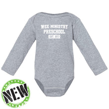 Load image into Gallery viewer, WEE Ministry Preschool - &quot;EST. 1977&quot; Infant Long Sleeve Baby Rib Bodysuit
