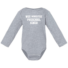 Load image into Gallery viewer, WEE Ministry Preschool - &quot;EST. 1977&quot; Infant Long Sleeve Baby Rib Bodysuit
