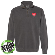 Load image into Gallery viewer, Wright Christian Academy - "Crest" Adult/Unisex 1/4 Zip Garment Dyed Sweatshirt
