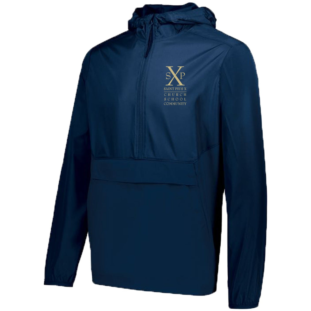 St. Pius X Catholic School - Water Resistant 1/4 Zip Hooded Packable Pullover
